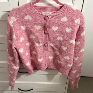 All in Favor Pink and Cream Heart Cardigan